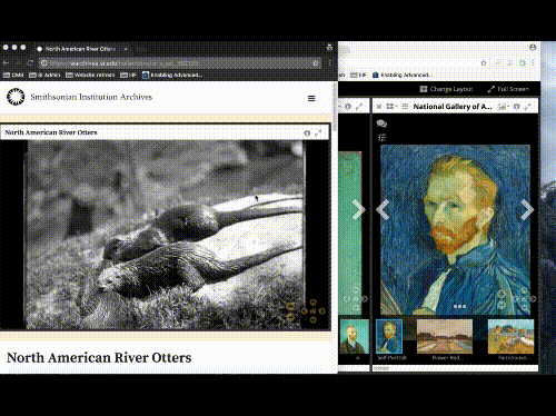 Short GIF of zooming in on an otter image, next to a painting of a man.